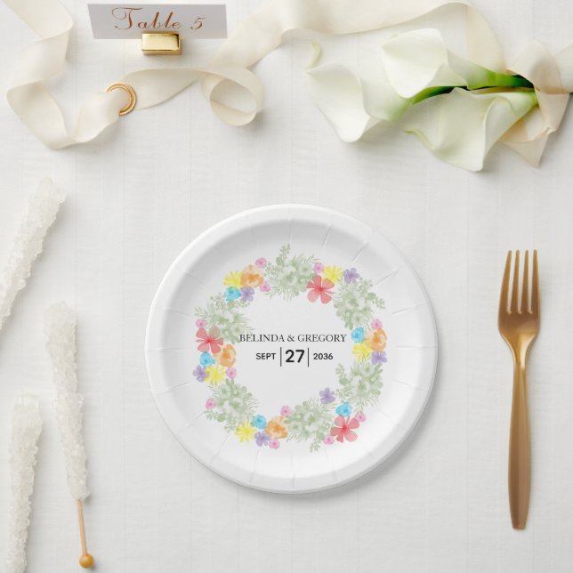 Rustic Floral Wreath Wedding  Paper Plates (Wedding)
