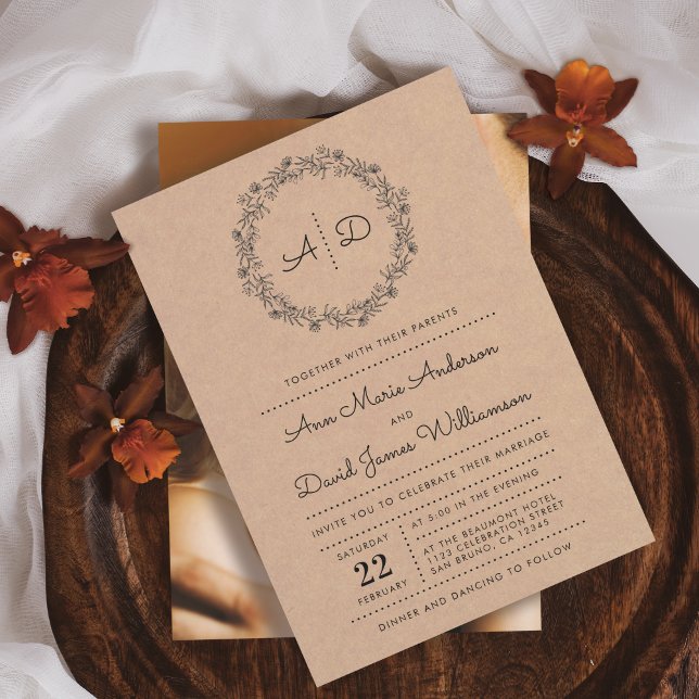 Rustic Floral Wreath Wedding Photo Invitation