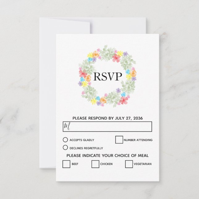 Rustic Floral Wreath Wedding RSVP Cards (Front)