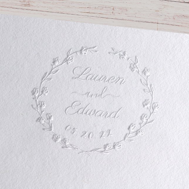 Rustic Floral Wreath Wedding Save the Date Embosser (Creator Uploaded)