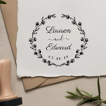 Rustic Floral Wreath Wedding Save the Date Rubber Stamp<br><div class="desc">Custom-designed wedding stamp featuring modern hand calligraphy with hand-drawn floral wreath. Personalize with bride and groom's names and wedding date. Perfect for rustic,  country,  and boho themed weddings.</div>