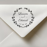 Rustic Floral Wreath Wedding Save the Date Rubber Stamp<br><div class="desc">Custom-designed wedding stamp featuring modern hand calligraphy with hand-drawn floral wreath. Personalize with bride and groom's names and wedding date. Perfect for rustic,  country,  and boho themed weddings.</div>