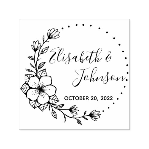 Rustic Floral Wreath Wedding Save the Date Self_inking Stamp