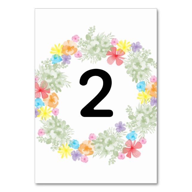 Rustic Floral Wreath Wedding Table Number (Front)