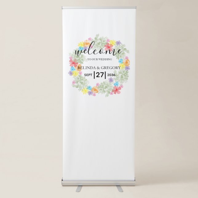 Rustic Floral Wreath Wedding Welcome Sign (Front)