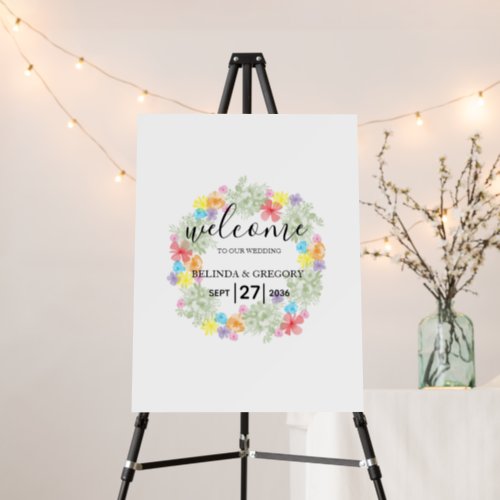 Rustic Floral Wreath Wedding Welcome Sign