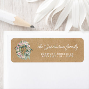 Rustic Floral Wreath White Sage Green Plaid Bow Label