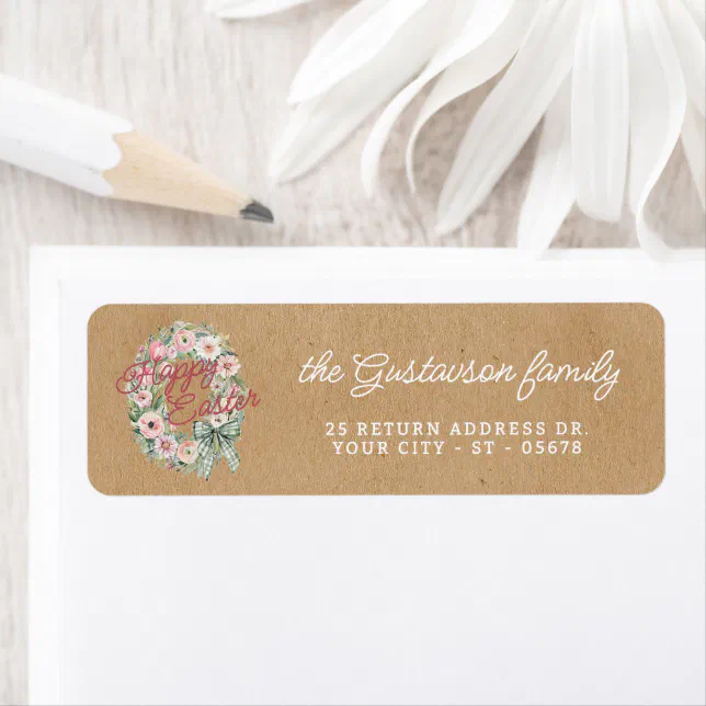 Bahan Rustic Label Rustic Floral Wreath White Sage Green Plaid Bow Label | Zazzle