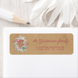 Rustic Floral Wreath White Sage Green Plaid Bow Label