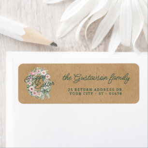 Rustic Floral Wreath White Sage Green Plaid Bow Label