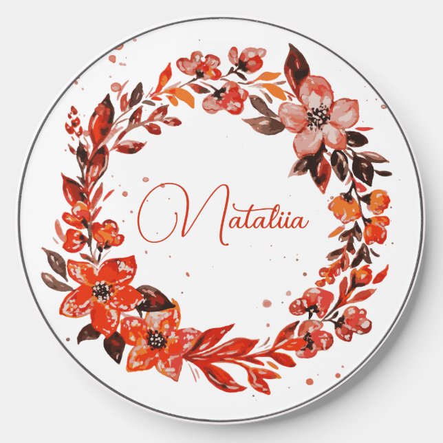 Rustic Floral Wreath Wireless Charger (Front)