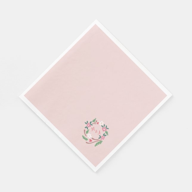 Rustic Floral Wreath with Monogram Classic Napkins (Corner)