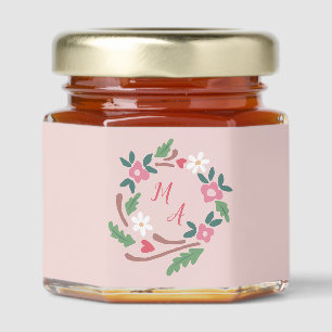 Rustic Floral Wreath with Monogram Honey Jar Favors
