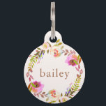 Rustic Floral Wreath with Pet's Name and Phone Pet ID Tag<br><div class="desc">Beautiful and colorful rustic floral wreath in with pet's name and contact phone number.</div>
