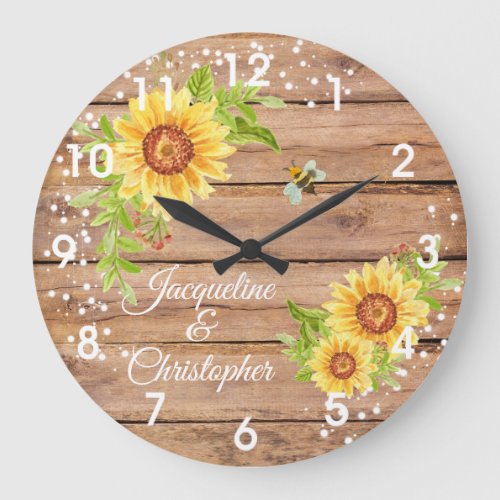 Rustic Floral Yellow Sunflower Large Clock