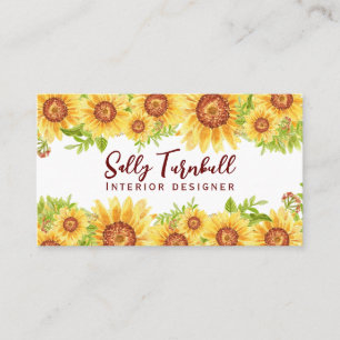 Rustic Floral Yellow Sunflower QR Code Business Card