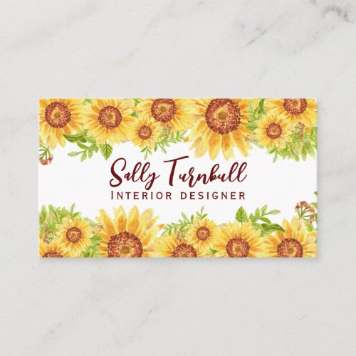 Rustic Floral Yellow Sunflower QR Code Business Card