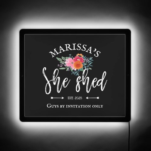 Rustic Floral Your Name She Shed Year Established LED Sign
