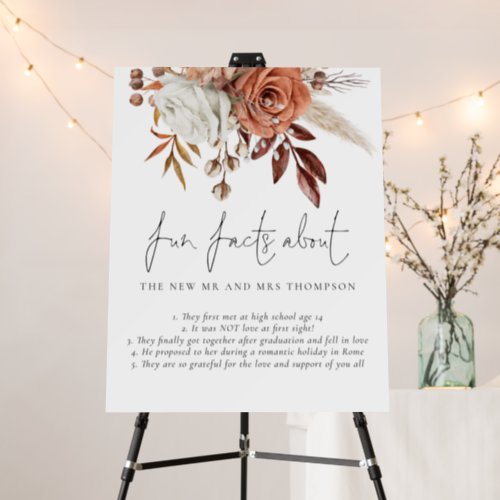 Rustic Florals Autumn Terracotta Fun Facts Wedding Foam Board