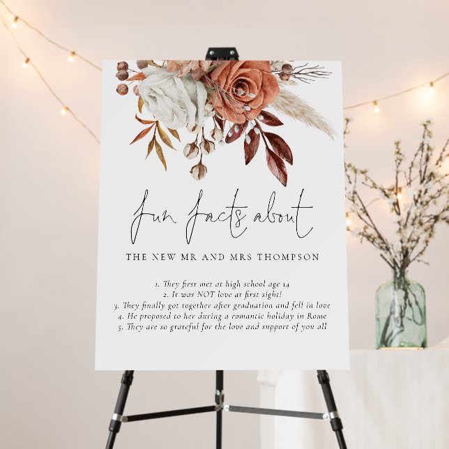 Rustic Florals Autumn Terracotta Fun Facts Wedding Foam Board (In Situ (Stand))