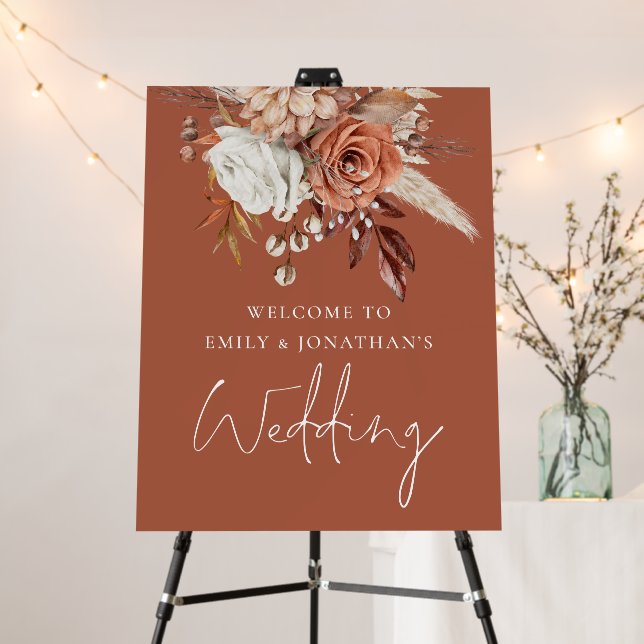 Rustic Florals Autumn Terracotta Welcome Wedding Foam Board (In Situ (Stand))