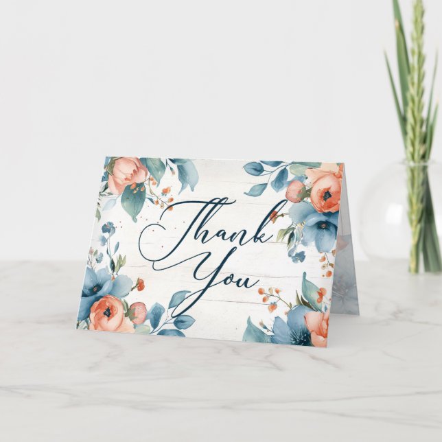 Rustic Florals Blank Letterpress Thank You Card (Front)