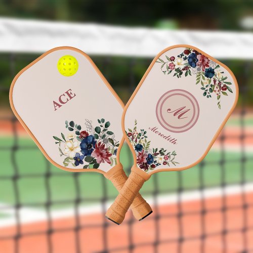 Rustic Florals Custom Monogram Pickleball Paddle