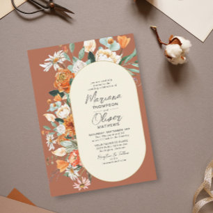 Rustic Florals Double Arch Terracotta Wedding Invitation