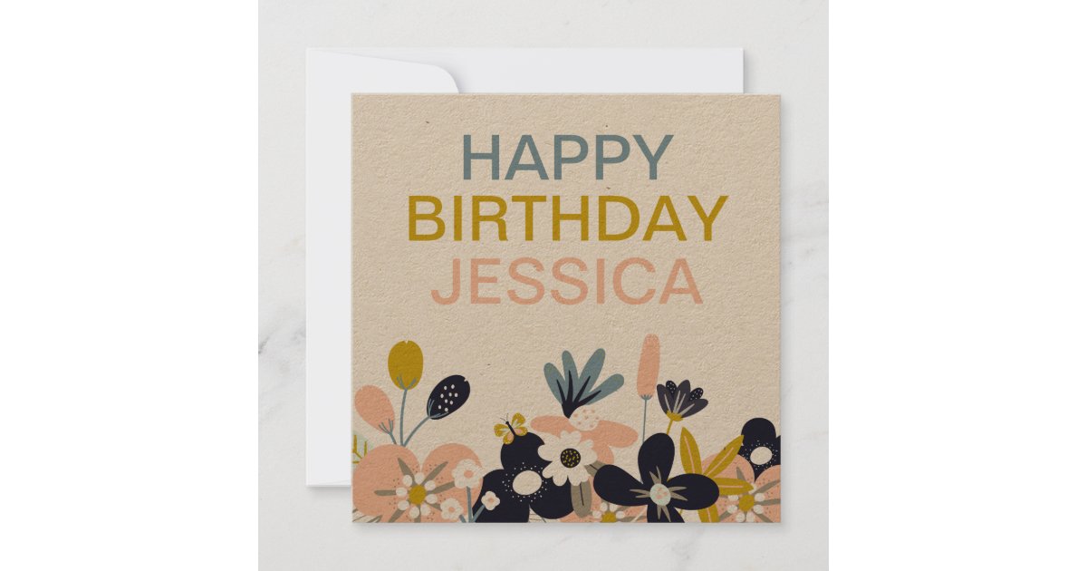 Rustic Florals Happy Birthday Name Card Zazzle Com