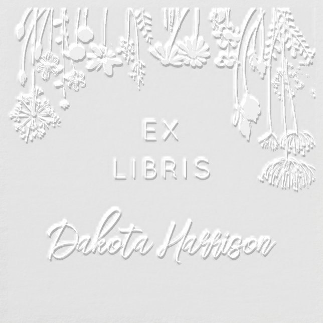 Rustic Florals Modern Script Custom Library Book Embosser (Design)