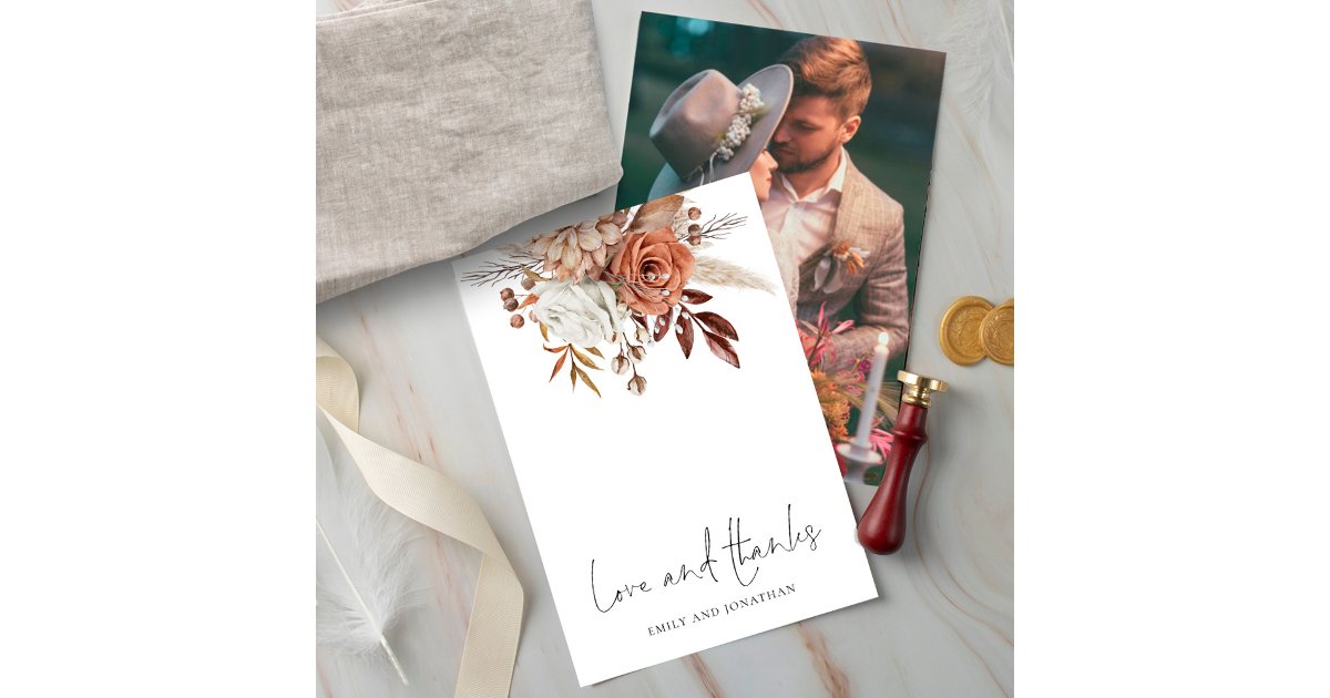 Rustic Florals Photo Love Thanks Wedding Thank You Card | Zazzle