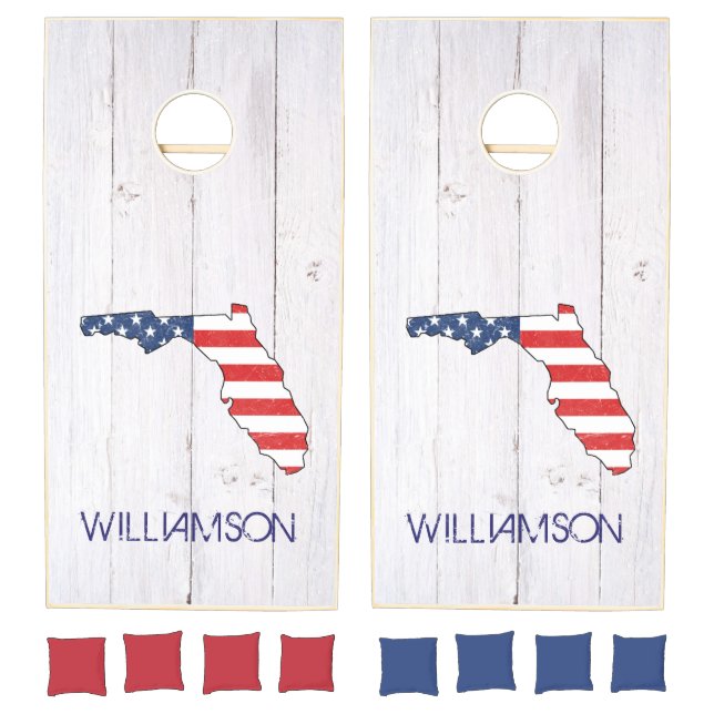 Rustic Florida Red White Blue Patriotic Modern Cornhole Set (Set)