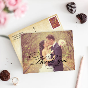 Rustic Flourish Thank You Wedding Photo Card
