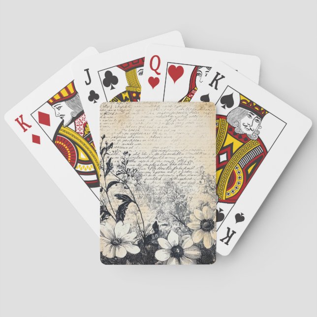 Rustic Flower and Calligraphy - Aged Brown Paper 1 Poker Cards (Back)
