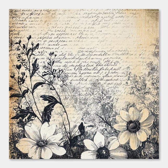 Rustic Flower and Calligraphy - Aged Brown Paper 1 Wallpaper (Front)