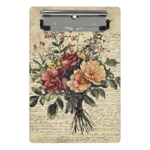 Rustic Flower and Calligraphy - Aged Brown Paper 2 Mini Clipboard