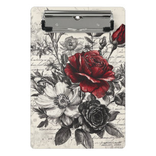 Rustic Flower and Calligraphy - Aged Brown Paper 3 Mini Clipboard