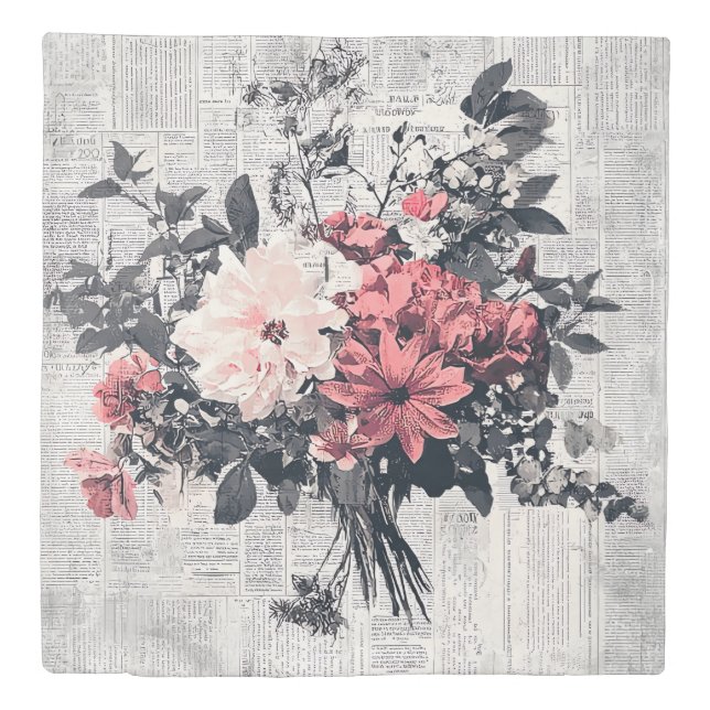 Rustic Flower and Calligraphy - Aged Brown Paper 5 Duvet Cover (Front)