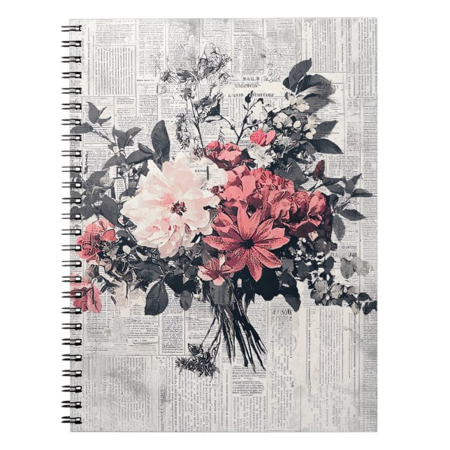 Rustic Flower and Calligraphy - Aged Brown Paper 5 Notebook (Front)