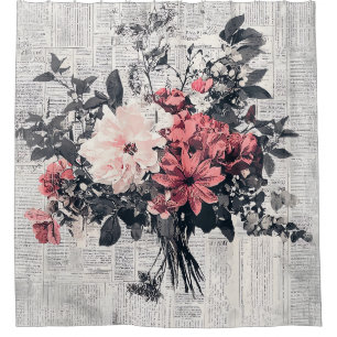 Rustic Flower and Calligraphy - Aged Brown Paper 5 Shower Curtain