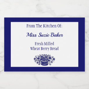 Rustic Flower Basket Blue White Editable Food Label