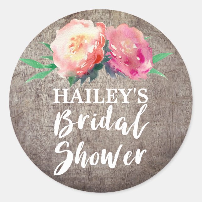 Rustic Flower Bouquet Bridal Shower Favor Sticker (Front)