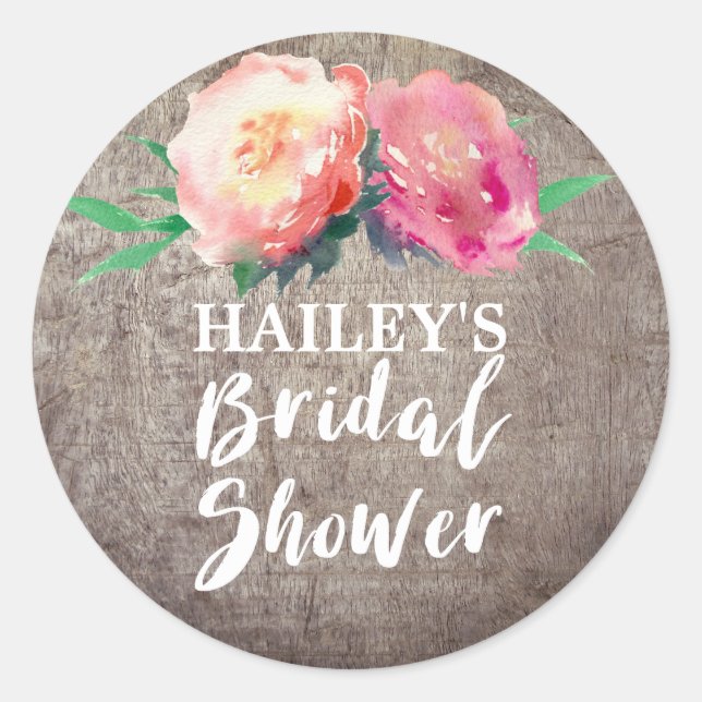 Rustic Flower Bouquet Bridal Shower Favor Sticker (Front)