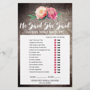 Rustic Flower Bouquet "He Said She Said" Game
