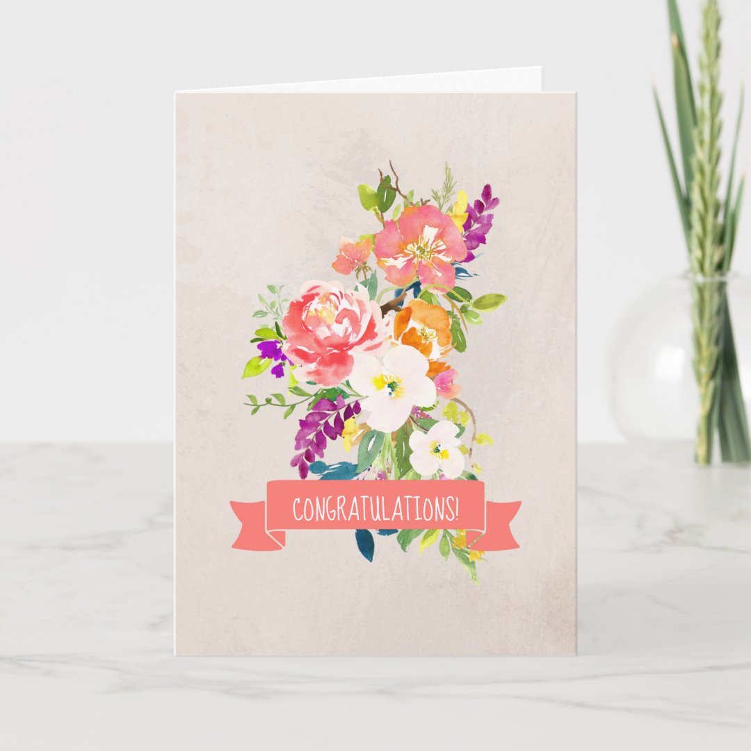 Rustic Flower Bouquet Wedding Congratulations Card | Zazzle