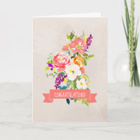 Rustic Flower Bouquet Wedding Congratulations Card