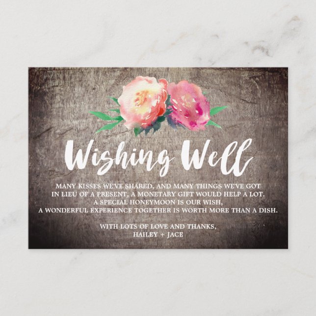 Rustic Flower Bouquet Wedding Wishing Well Enclosure Card (Front)