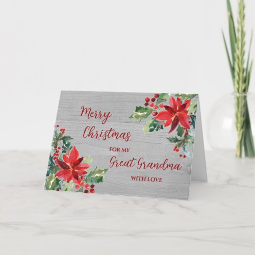 Rustic Flower Great Grandma Merry Christmas Card