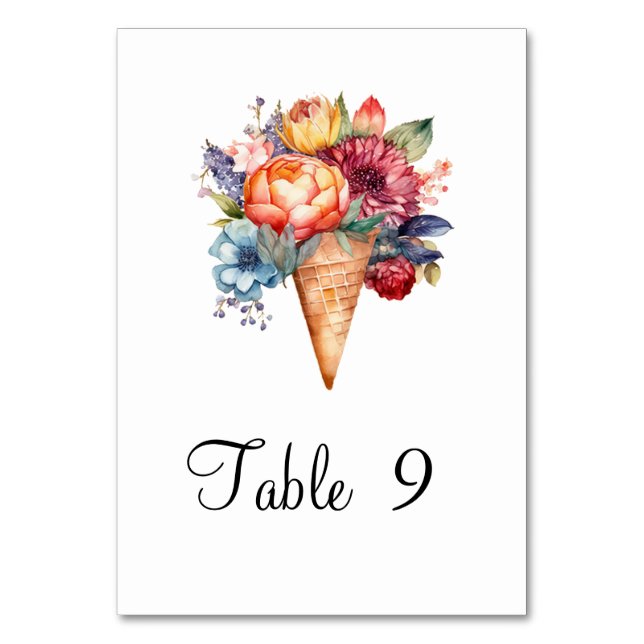 Rustic Flower Ice Cream Bridal Shower Party Table Number (Front)