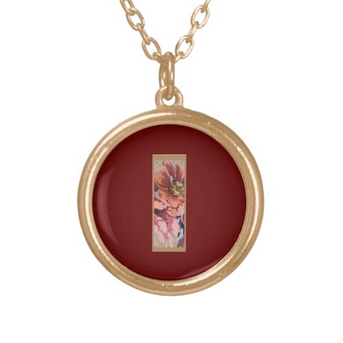 Rustic Flower Initial I Burgundy Gold Plated Necklace